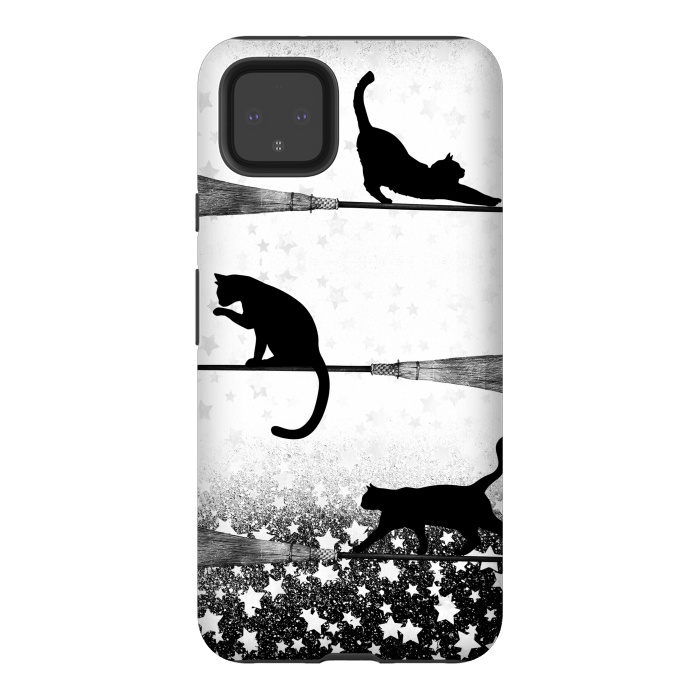 Pixel 4XL StrongFit black cats flying on witch brooms by Oana 