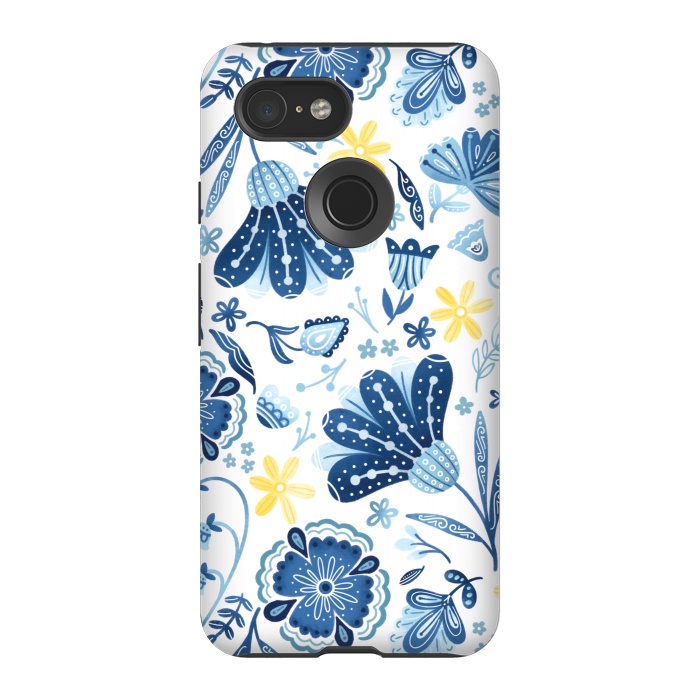 Pixel 3 StrongFit Intricate Blue Floral by Noonday Design