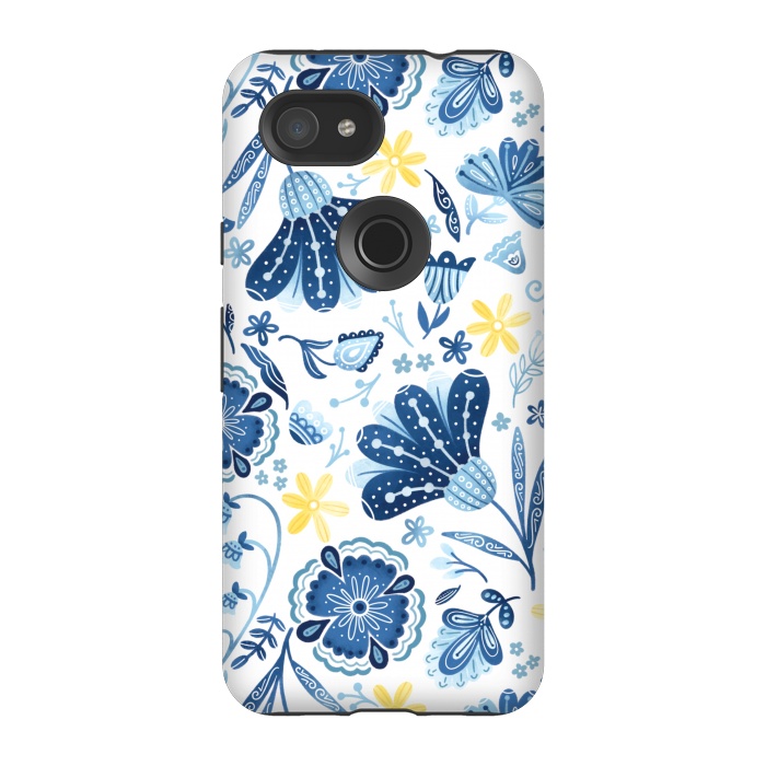 Pixel 3A StrongFit Intricate Blue Floral by Noonday Design