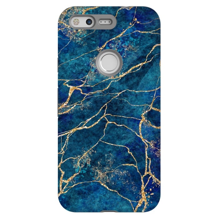 Pixel StrongFit Blue Marble with Gold Glitter Veins Fake Stone Texture by ArtsCase