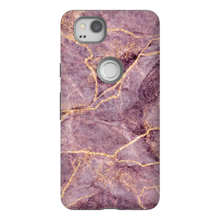 Pixel 2 StrongFit Pink Marble with Gold fake Glitter by ArtsCase
