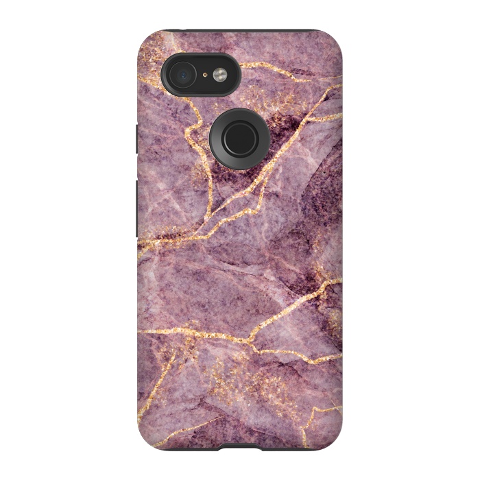 Pixel 3 StrongFit Pink Marble with Gold fake Glitter by ArtsCase