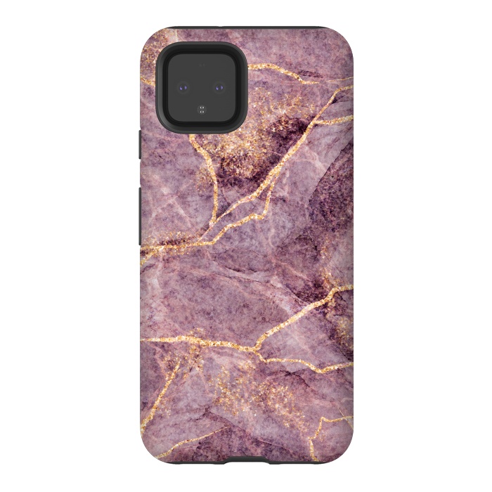 Pixel 4 StrongFit Pink Marble with Gold fake Glitter by ArtsCase