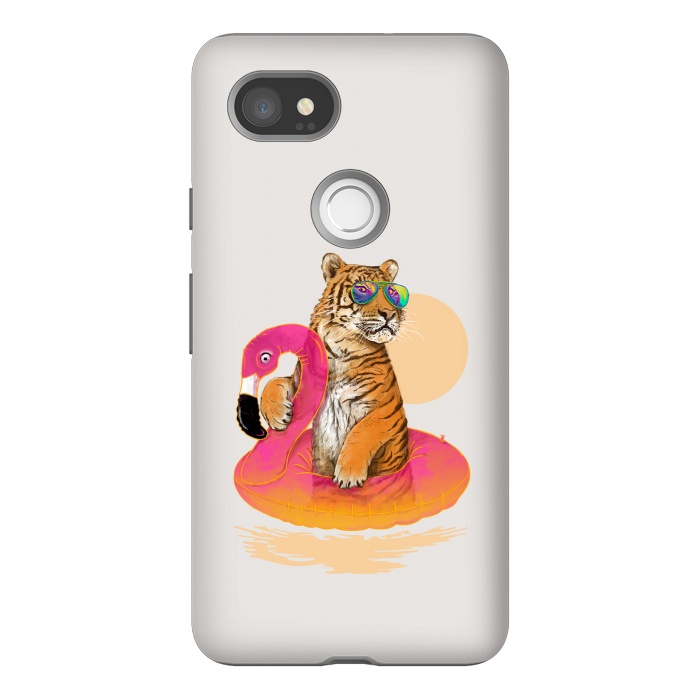 Pixel 2XL StrongFit Chillin Flamingo Tiger by 38 Sunsets