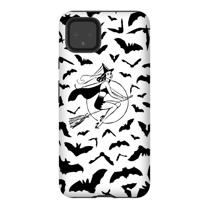 Pixel 4XL StrongFit Witch and flying bats vintage illustration by Oana 