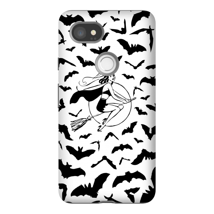 Pixel 2XL StrongFit Witch and flying bats vintage illustration by Oana 
