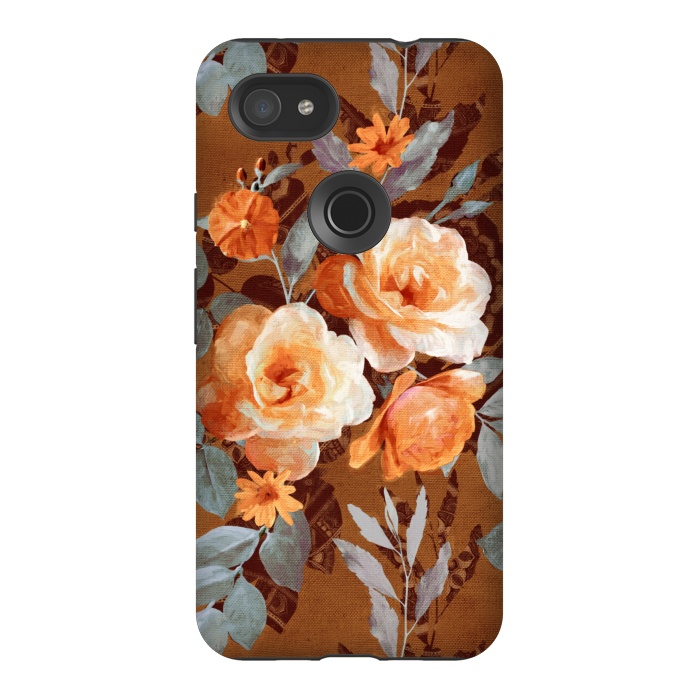 Pixel 3AXL StrongFit Chintz Roses on Rust Brown by Micklyn Le Feuvre
