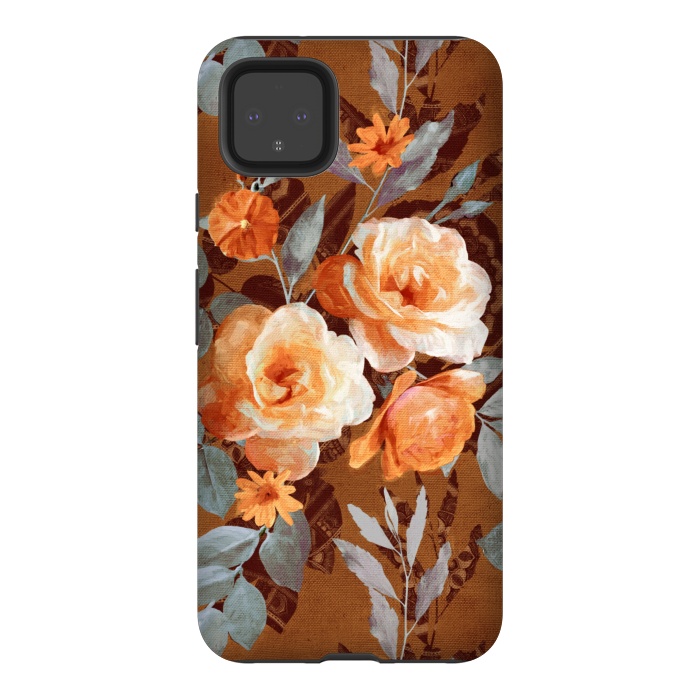 Pixel 4XL StrongFit Chintz Roses on Rust Brown by Micklyn Le Feuvre