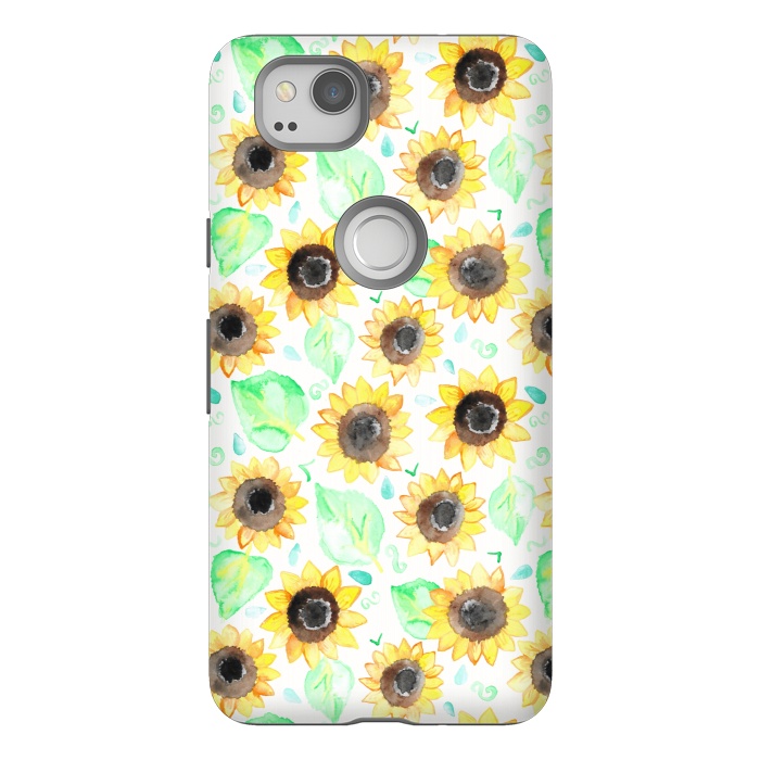 Pixel 2 StrongFit Cheerful Watercolor Sunflowers by Tangerine-Tane