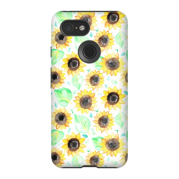 Pixel 3 StrongFit Cheerful Watercolor Sunflowers by Tangerine-Tane