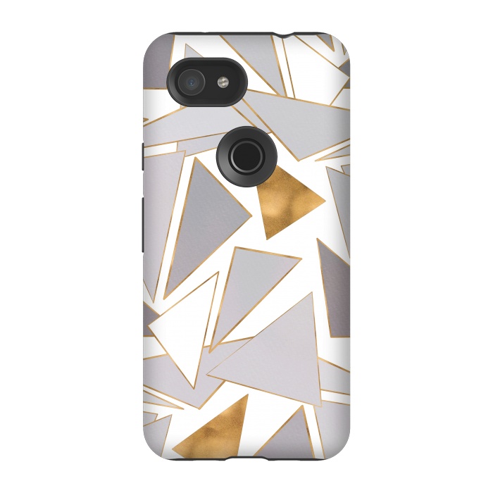 Pixel 3A StrongFit Modern Minimalist Gold Strokes Gray Triangles by InovArts