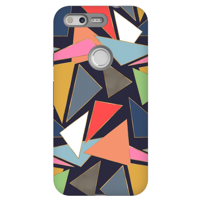 Pixel StrongFit Modern Contemporary Gold Strokes Colorful Triangles by InovArts