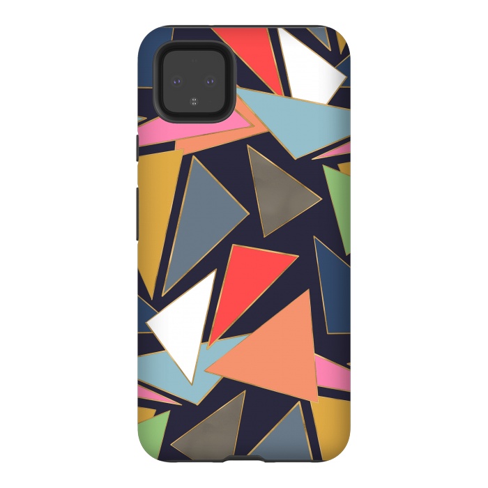 Pixel 4XL StrongFit Modern Contemporary Gold Strokes Colorful Triangles by InovArts