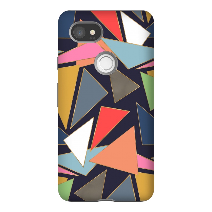 Pixel 2XL StrongFit Modern Contemporary Gold Strokes Colorful Triangles by InovArts