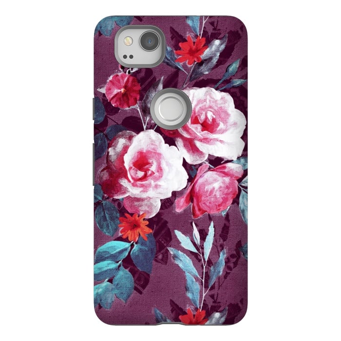 Pixel 2 StrongFit Retro Rose Chintz in Magenta and Plum by Micklyn Le Feuvre