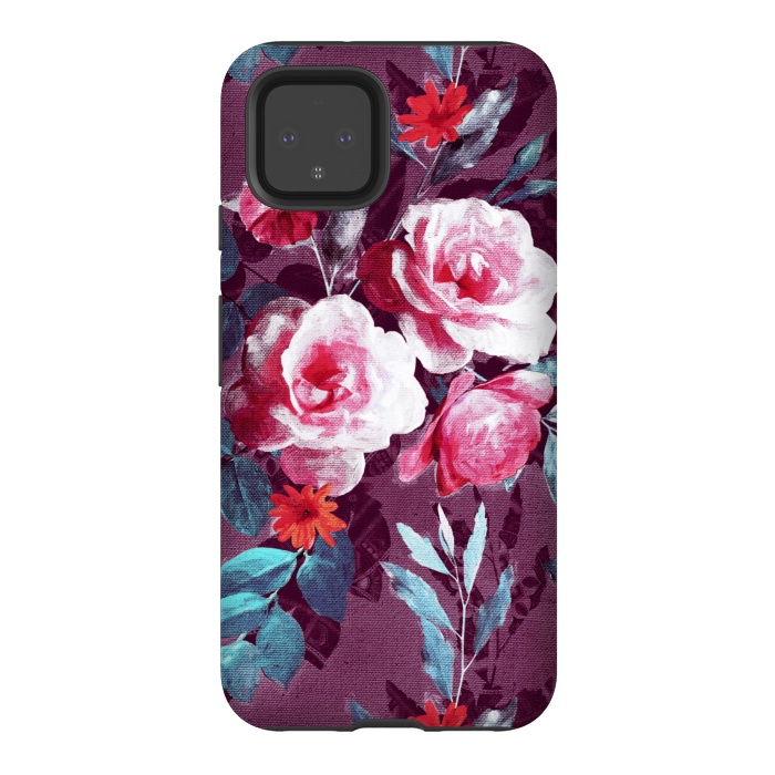 Pixel 4 StrongFit Retro Rose Chintz in Magenta and Plum by Micklyn Le Feuvre