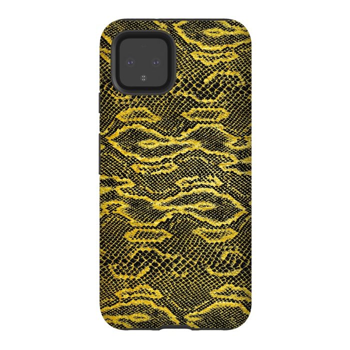 Pixel 4 StrongFit Black and Gold Snake Skin I by Art Design Works