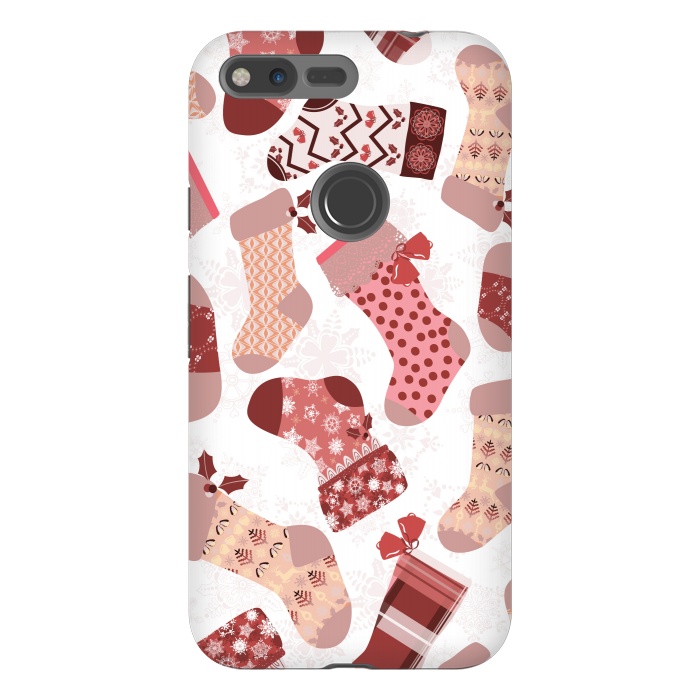 Pixel XL StrongFit Christmas Stockings in Pink and Beige by Paula Ohreen