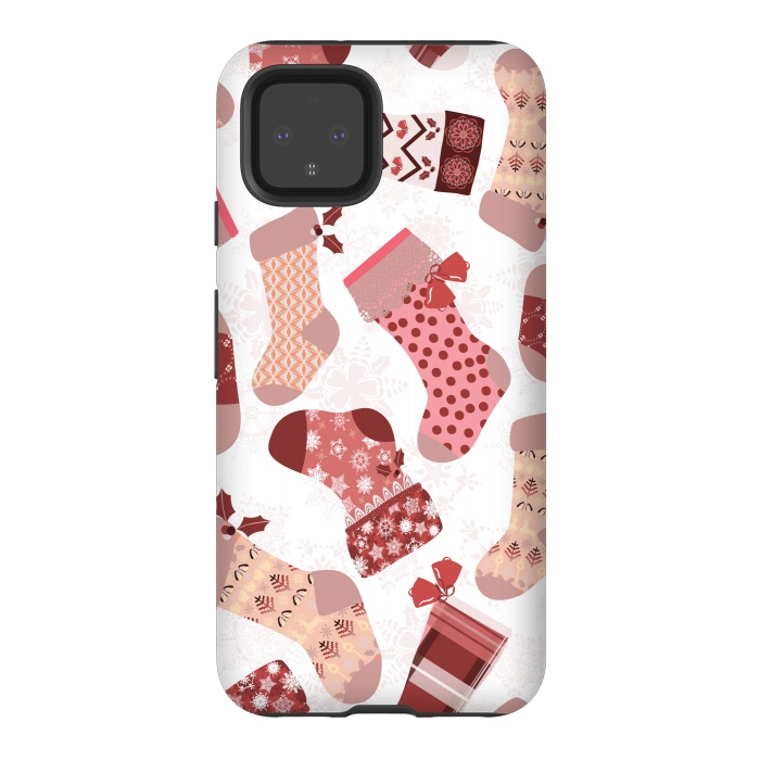 Pixel 4 StrongFit Christmas Stockings in Pink and Beige by Paula Ohreen