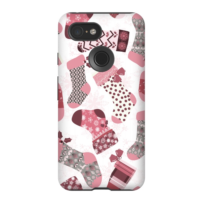 Pixel 3 StrongFit Christmas Stockings in Pink and Gray by Paula Ohreen
