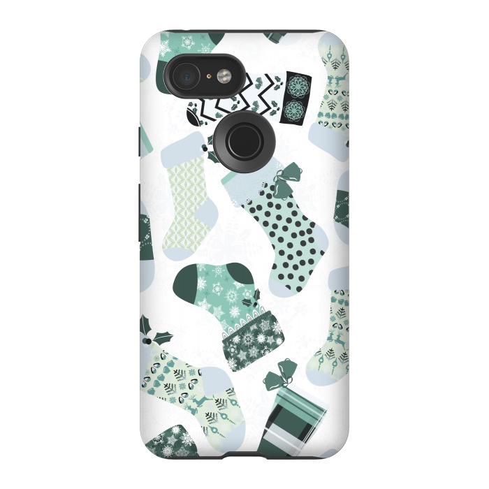 Pixel 3 StrongFit Christmas Stockings in Green and White by Paula Ohreen