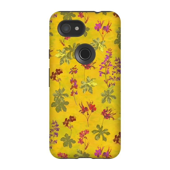 Pixel 3A StrongFit Cottage Garden Floral Yellow by Lotti Brown