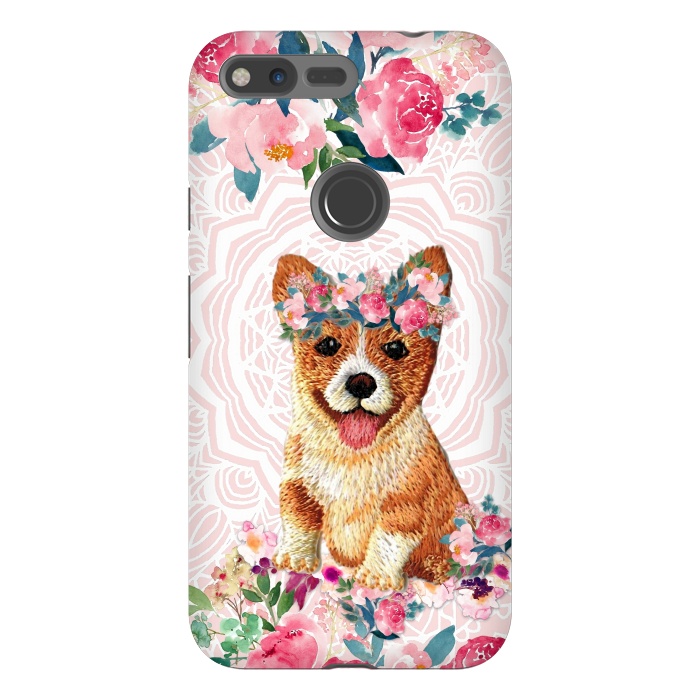 Pixel XL StrongFit Flower Friends Corgi by Monika Strigel