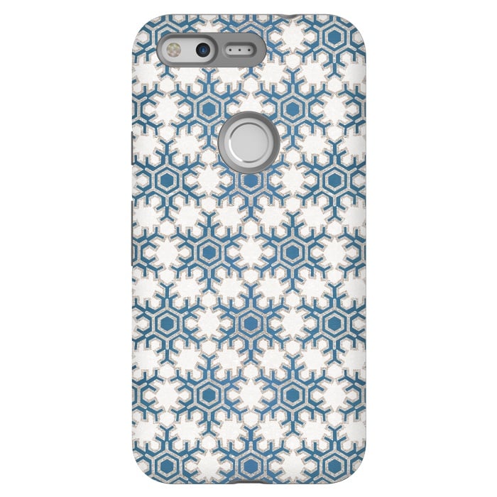 Pixel StrongFit Blue silver snowflakes christmas pattern by Oana 