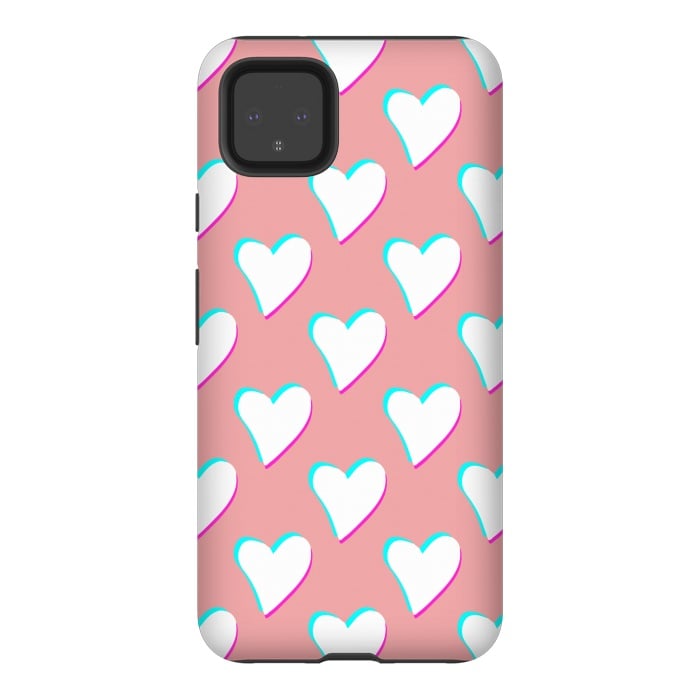 Pixel 4XL StrongFit Retro Pink Hearts by Julie Erin Designs