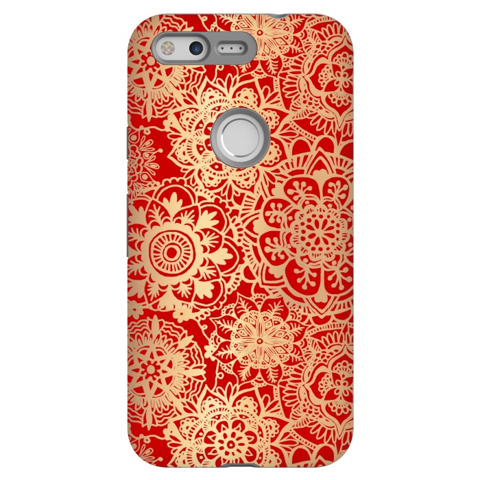 Pixel StrongFit Red and Gold Mandala Pattern by Julie Erin Designs