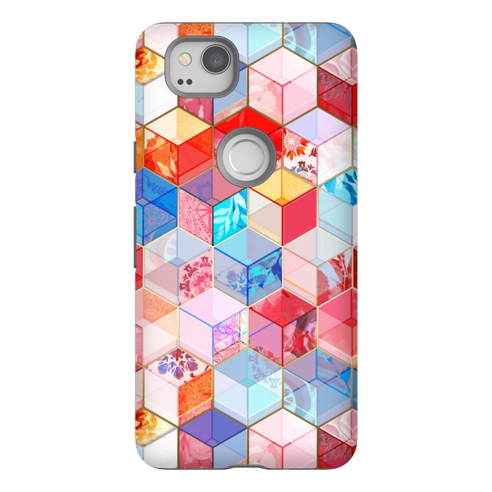 Pixel 2 StrongFit Ruby and Topaz Kaleidoscope Cubes by Micklyn Le Feuvre