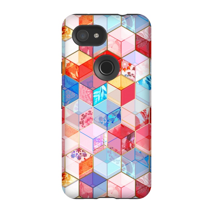 Pixel 3A StrongFit Ruby and Topaz Kaleidoscope Cubes by Micklyn Le Feuvre