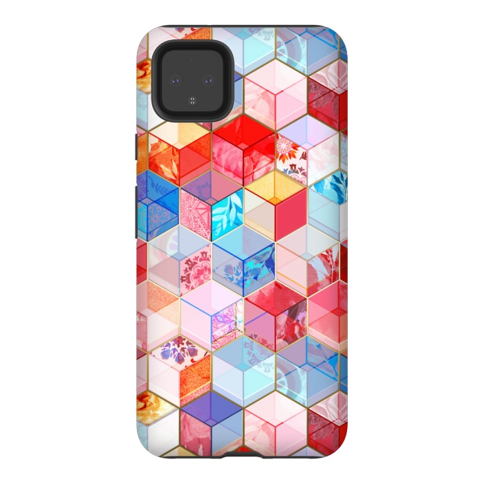 Pixel 4XL StrongFit Ruby and Topaz Kaleidoscope Cubes by Micklyn Le Feuvre