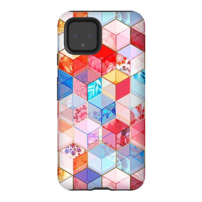 Pixel 4 StrongFit Ruby and Topaz Kaleidoscope Cubes by Micklyn Le Feuvre