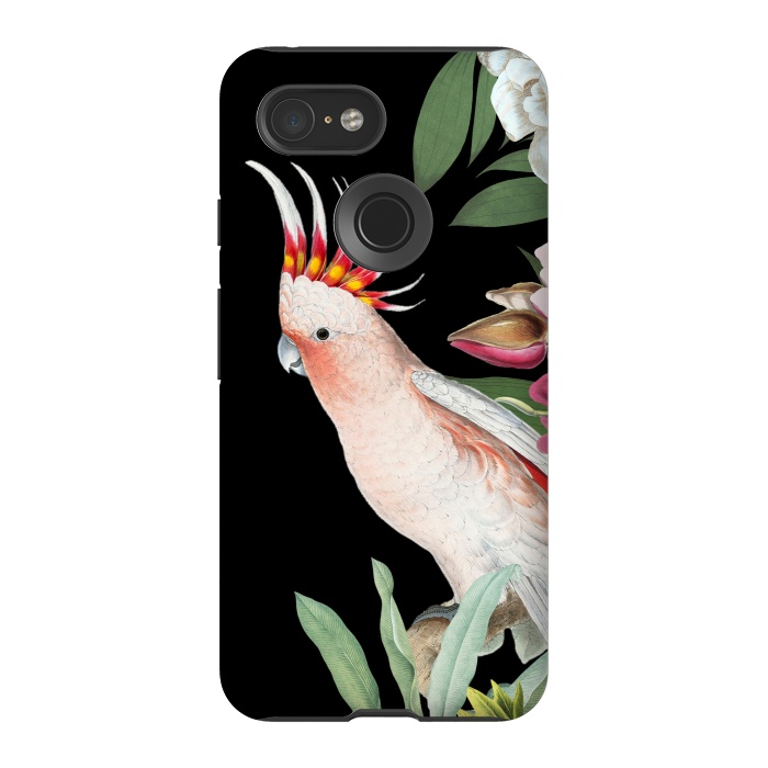 Pixel 3 StrongFit Vintage Pink Cockatoo with Tropical Flowers by  Utart