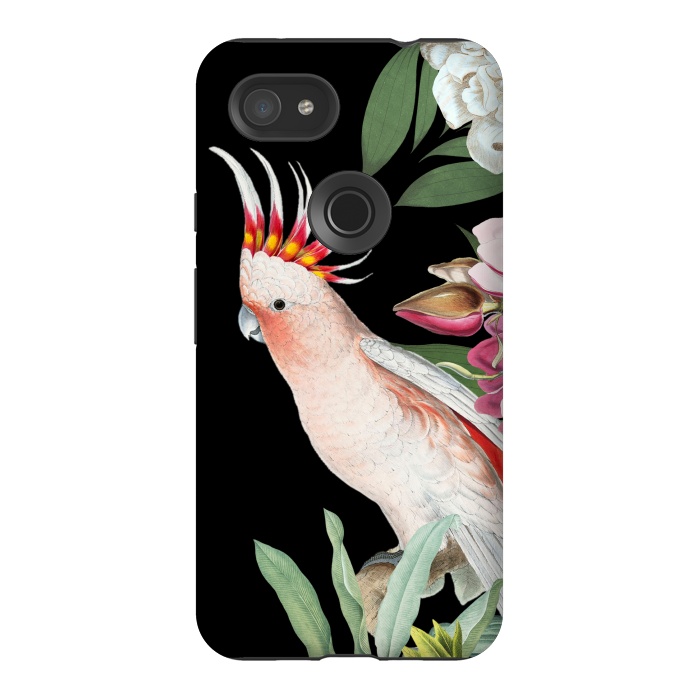 Pixel 3AXL StrongFit Vintage Pink Cockatoo with Tropical Flowers by  Utart