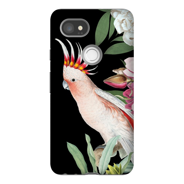 Pixel 2XL StrongFit Vintage Pink Cockatoo with Tropical Flowers by  Utart