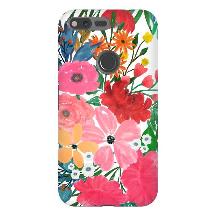 Pixel XL StrongFit Trendy Pink watercolor Floral Bouquet White Design by InovArts