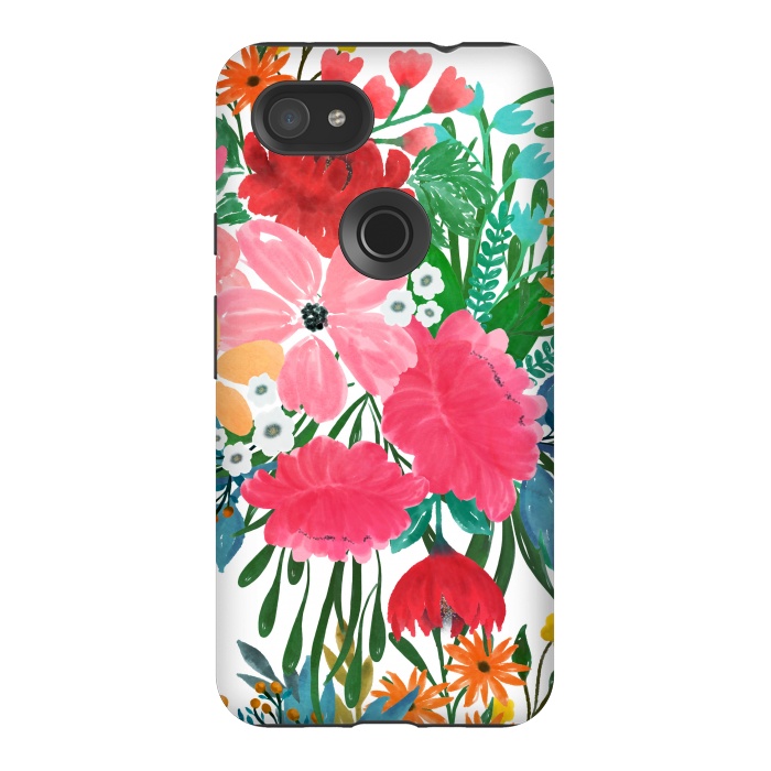Pixel 3AXL StrongFit Trendy Pink watercolor Floral Bouquet White Design by InovArts