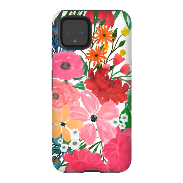 Pixel 4 StrongFit Trendy Pink watercolor Floral Bouquet White Design by InovArts