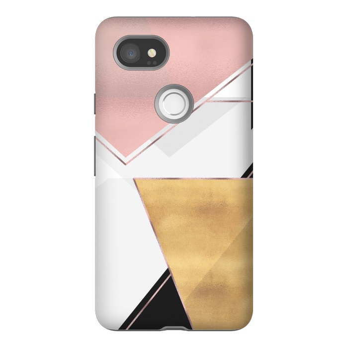 Pixel 2XL StrongFit Stylish Gold and Rose Pink Geometric Abstract Design by InovArts