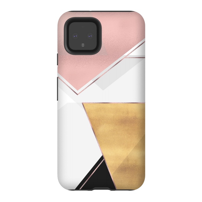 Pixel 4 StrongFit Stylish Gold and Rose Pink Geometric Abstract Design by InovArts