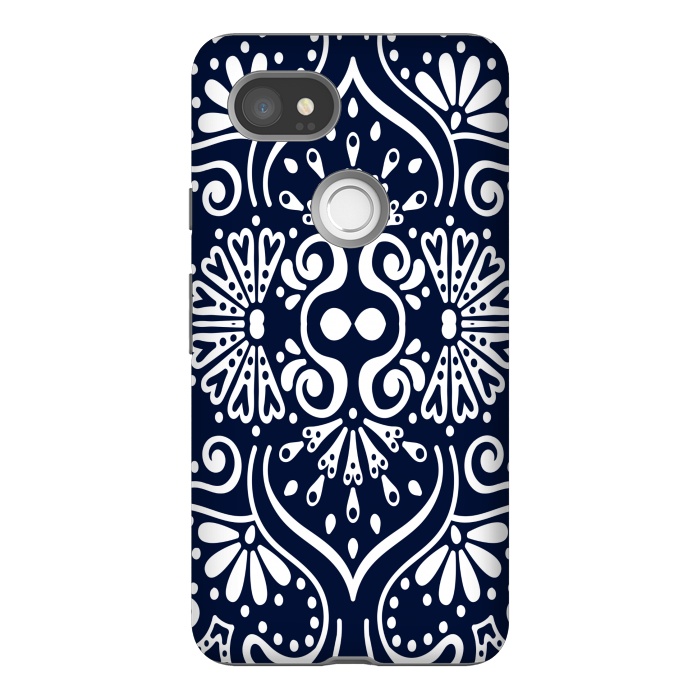 Pixel 2XL StrongFit BLUE WHITE MANDALA PATTERN by MALLIKA