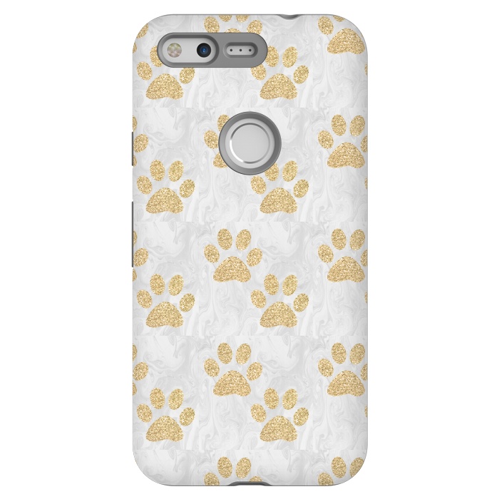 Pixel StrongFit Gold Paw Prints on Marble by Julie Erin Designs