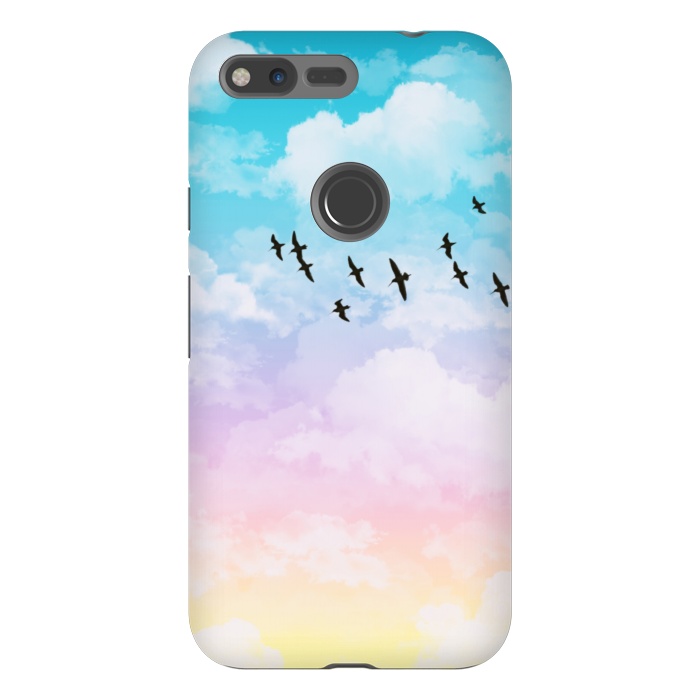 Pixel XL StrongFit Pastel Clouds with Birds by Julie Erin Designs