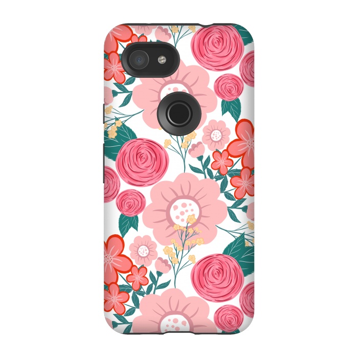Pixel 3A StrongFit Cute girly pink Hand Drawn Flowers design by InovArts