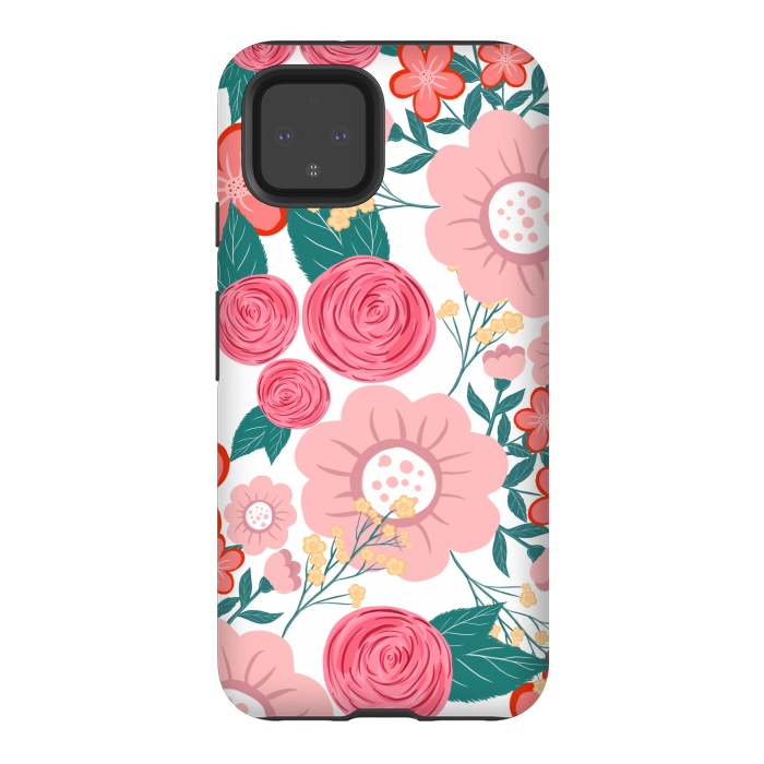 Pixel 4 StrongFit Cute girly pink Hand Drawn Flowers design by InovArts