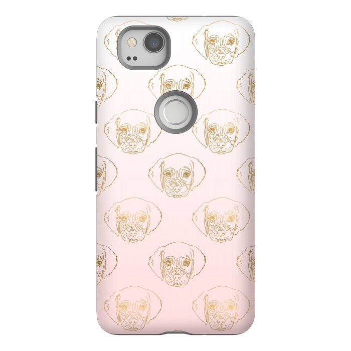 Pixel 2 StrongFit Girly Gold Puppy Dog White Pink Gradient Pattern by InovArts