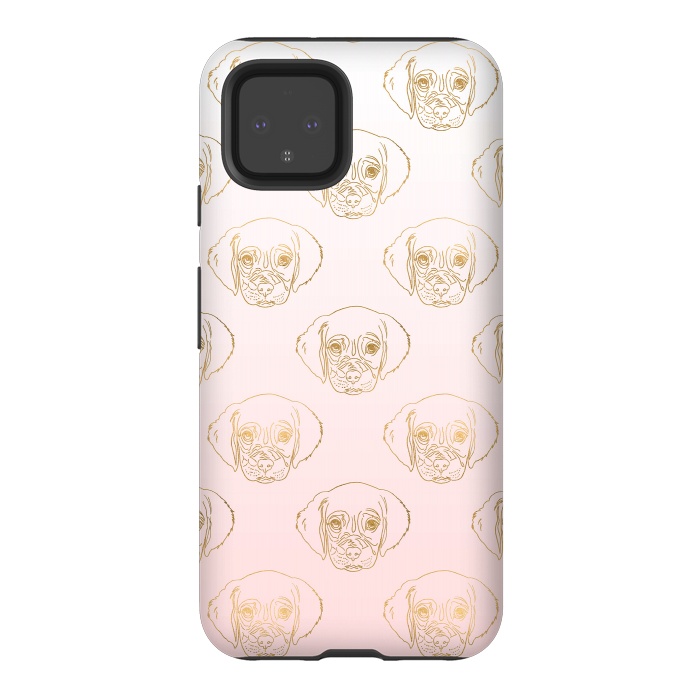Pixel 4 StrongFit Girly Gold Puppy Dog White Pink Gradient Pattern by InovArts