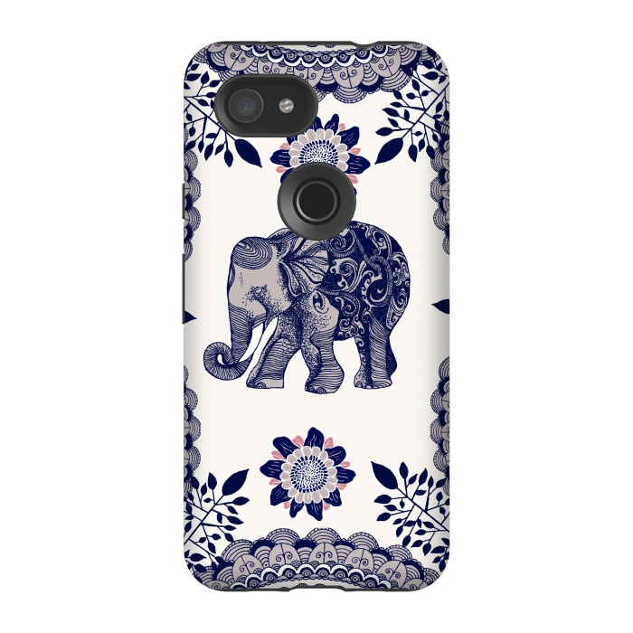 Pixel 3A StrongFit Floral Elephant by Rose Halsey